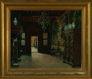 Interior From Plantin - Moretus Museum In Antwerp, Holland by Adolf Heinrich Claus Hansen