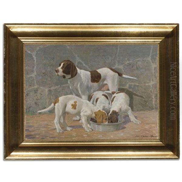 A Pointer With Her Puppies - view 1