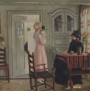 Interior Med Kvinnor Och Hund