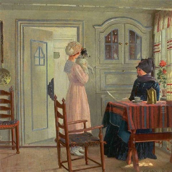 Fanointerior Med Kvinder Og Lille Hund - view 1