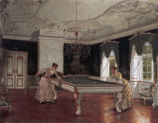 Women Playing Billiards - view 1