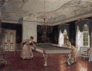 Women Playing Billiards by Adolf Heinrich Claus Hansen