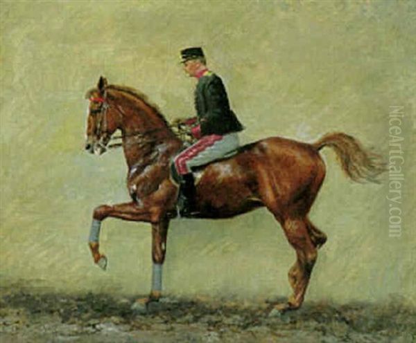 Kongelig Berider Knud Lauritz Jorgnsen I Spansk Trav Pa Fuldblodshesten "compagnion" - view 1