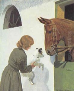 Gode Venner. En Lille Pige Med Hund Og Hest Gode Venner. En Lille Pige Med Hund Og Hest