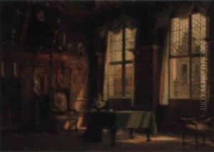 A Woman Reading In An Interior by Adolf Heinrich Claus Hansen