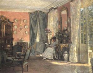 Rococointerior Med Laesende Dame Rococointerior Med Laesende Dame