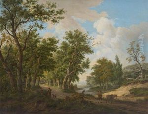 Paysage Anime Sur Fond De Riviere by Carel Lodewijk Hansen