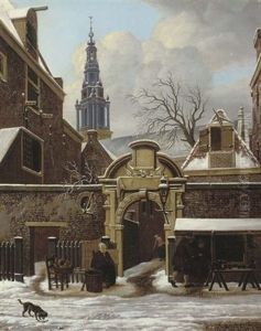 Traders In The Snow, And An Amsterdam Street by Carel Lodewijk Hansen