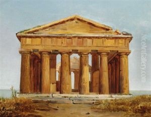 View Of The Temple Of Ceres/athena At Paestum by Constantin Hansen
