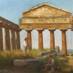 The Temple Of Ceres At Paestum by Constantin Hansen