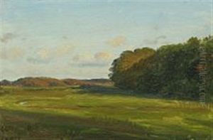 A Meadow With A Forest In The Middle Distance by Constantin Hansen