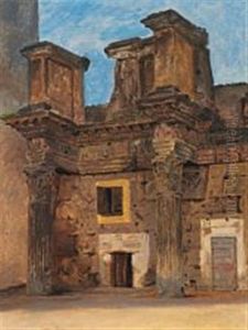 The Temple Of Minerva On The The Forum Of Nerva In Rome by Constantin Hansen