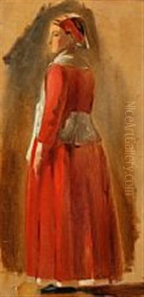 Study Of An Italian Woman Wearing A Red Dress - view 1