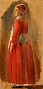 Study Of An Italian Woman Wearing A Red Dress by Constantin Hansen
