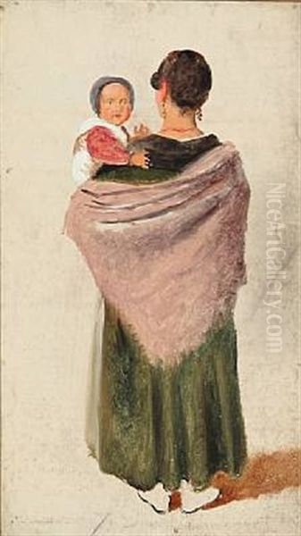 Italian Woman With Her Child In Her Arms, Seen From The Back - view 1