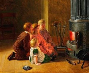 Born, Som Morer Sig Ved At Betragte Ilden I Stueovnen by Constantin Hansen