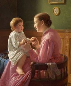 From The Painter's Home, Thora C. H. Dandles On Her Sister Signe's Lap by Constantin Hansen
