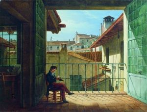 Junger Kunstler In Seinem Atelier Uber Den Dachern Roms by Constantin Hansen