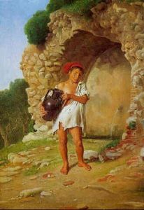 Fiskerdreng Fra Capri Baerende Pa Vandkrukke, I Baggrunden Klippegrotte Med Kilde by Constantin Hansen