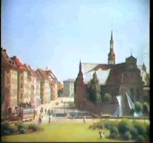 Udsigt Over Slotspladsen Og Holmens Kirke Fra Et Vindue Pa  Christiansborg