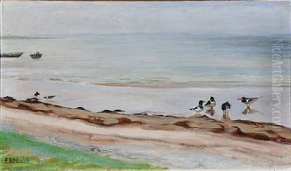 Beach Scene With Oystercatchers - view 1