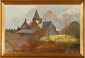 A Church On A Sunny Autumn Day by Elise Konstantin Hansen