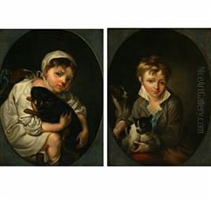 Portrait Of A Girl With Dog (+ Portrait Of A Boy With Dog; Pair) by Hans Hansen
