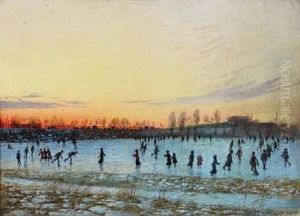 Wintry Landscape From Bellahoj With Skaters by Hans Andersen Hansen