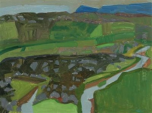 Landscape With A Stream, Rocks And Fields - view 1