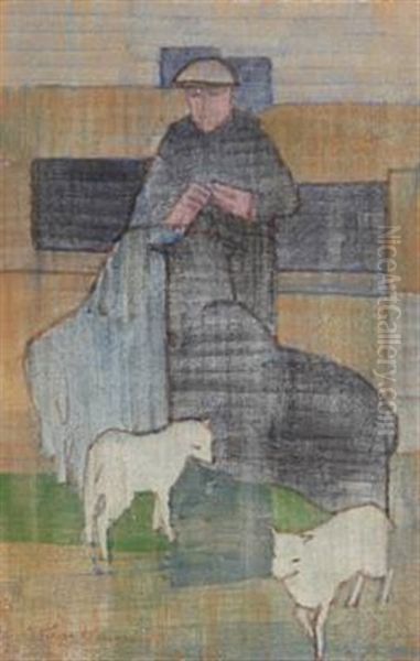 Person With Sheep, Faroe Islands - view 1