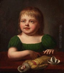 Portrait Of The Artist's Daughter With Her Doll And A Teacup