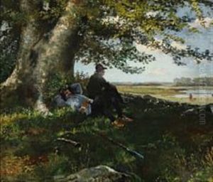 Two Hunters Resting by Hans Nikolaj Hansen