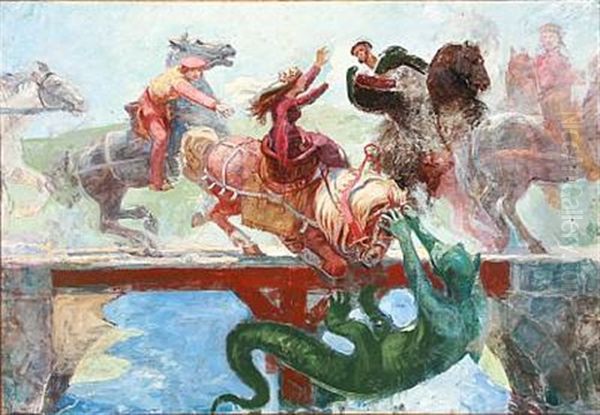 The Beautiful Maiden Rides Over The Gentle-bridge. Motif From A Danish Folk Song Harpens Kraft (study) - view 1