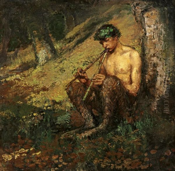 Flote Spielender Faun In Einem Waldstuck - view 1