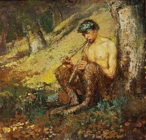 En Faun Spiller Flojte I Skoven