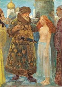 Russischer Kaufmann Auf Einem Orientalischen Sklavenmarkt by Hans Nikolaj Hansen