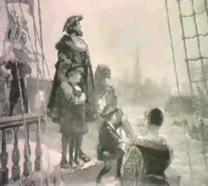 Chr.ii Forlader Kobenhavn Med Dronningen Og Bornene For At Soge Hjaelp I Nederlandene by Hans Nikolaj Hansen