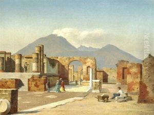 Sightseers Exploring The Ruins Of Pompeii by Heinrich Hansen