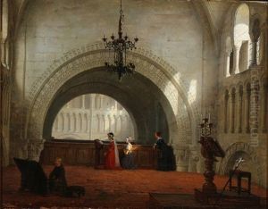 Interior From A Catholic Church With Women Praying by Heinrich Hansen