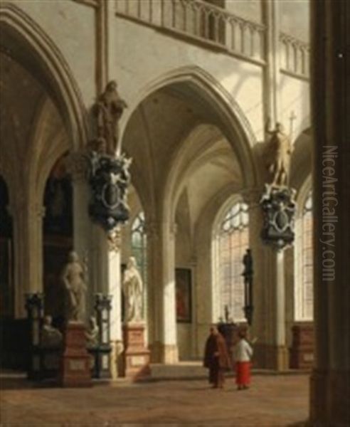 Church Interior With A Monk And An Altarboy - view 1
