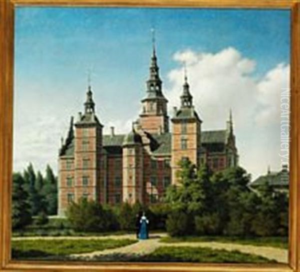 A Young Couple In Renaissance Costumes In Front Of Rosenborg Castle In Copenhagen - view 1