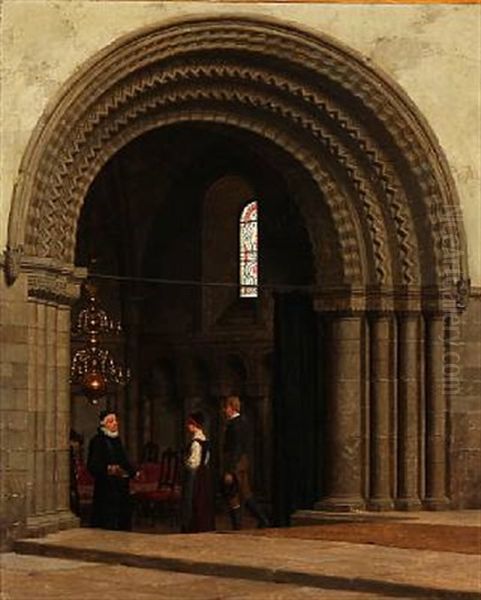 A Vicar Receiving A Young Couple At A Church Door - view 1