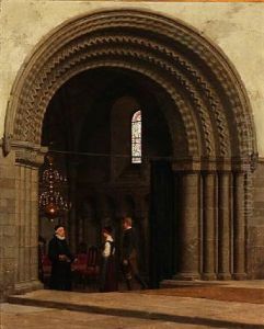 A Vicar Receiving A Young Couple At A Church Door