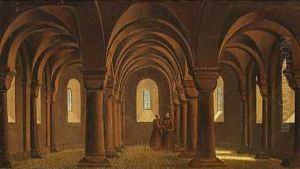 Scene Fra Et Kloster Med To Munke I Samtale by Heinrich Hansen