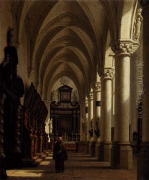Sydlandsk Kirkeinterior Med Munk - view 1