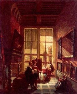 Figures In An Interior (studio Of Van Dyck?) by Heinrich Hansen