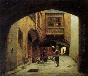 Scene In A Medieval Courtyard by Heinrich Hansen
