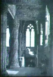 Gotisk Kirkeinterior Med Munk Og Ung Mand I Kilt by Heinrich Hansen