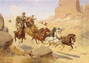Attack On The Stagecoach by Herman Wendelborg Hansen