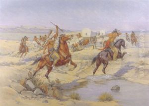 Attack On The Wagon Train by Herman Wendelborg Hansen
